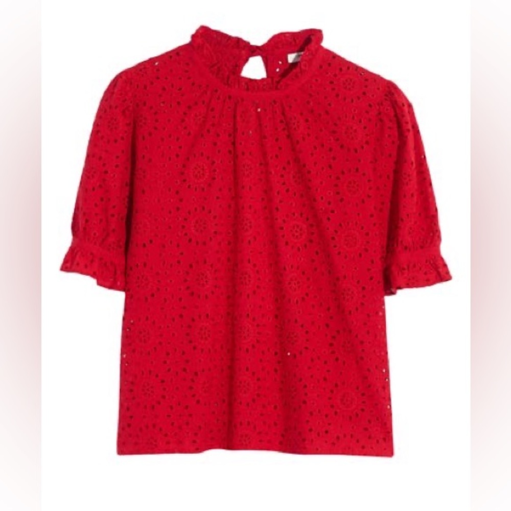 Madewell Plus Size Embroidered Eyelet Ruffle-Neck Keyhole Top